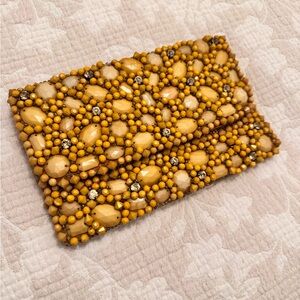 Anthropologie Mustard Beaded Clutch
